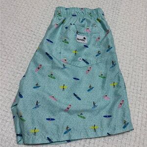 Boardies Sayulita Surf Swim Shorts featuring a mini surfer print, Size large